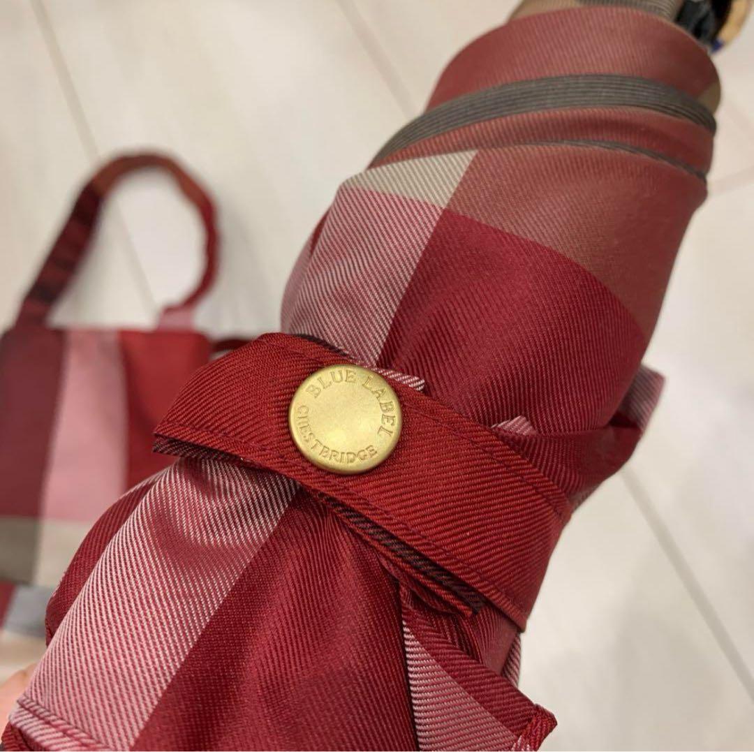 バーバリークレストブリッジ　折り畳み傘　赤チェック　タグ無し