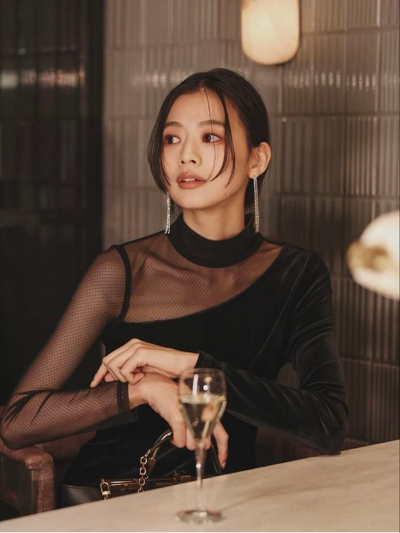 【新品未使用】anuans シアーコンビタイトワンピース　ブラックS 1サイズ