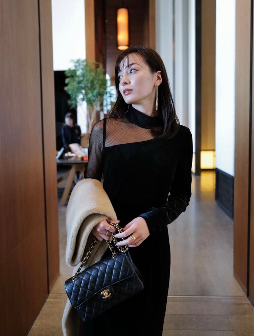 【新品未使用】anuans シアーコンビタイトワンピース　ブラックS 1サイズ