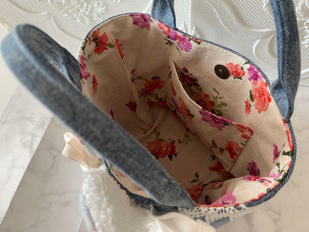 ☆*☆様 コヤンイサムチョン フリル トートバック ポーチ デニム 猫 キャット