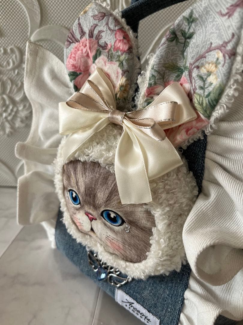 ☆*☆様 コヤンイサムチョン フリル トートバック ポーチ デニム 猫 キャット