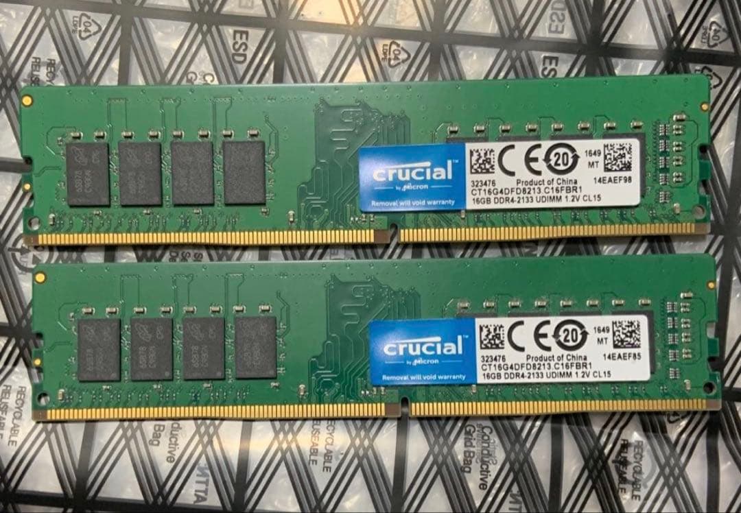 【動作保証付き】 crucial DDR4 16GB メモリ×2　32GB