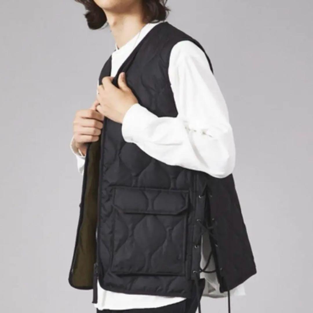 TAION タイオン　体温 Vネックレースアップダウンベスト　ブラック　黒　L