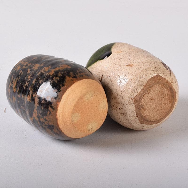 すみれ　織部焼　瀬戸焼　肩衝茶入　2点　仕覆3点　まとめて　C　7620