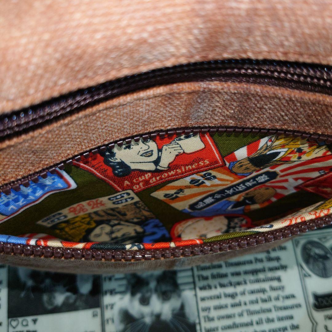 ☬酒袋リメイク☬ボディバッグ/縫い付けショルダー付/柿渋染め/古布/襤褸