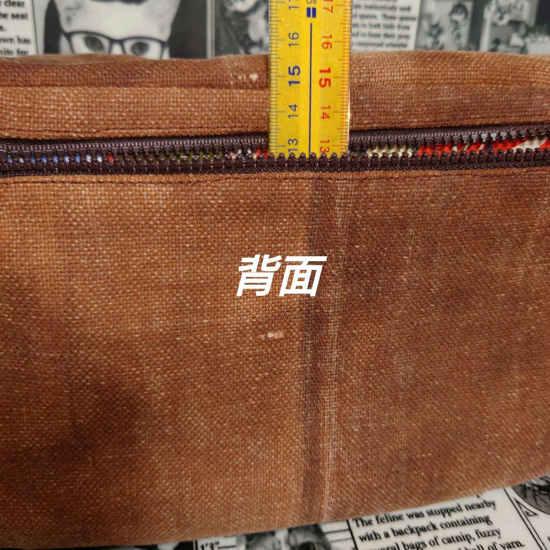 ☬酒袋リメイク☬ボディバッグ/縫い付けショルダー付/柿渋染め/古布/襤褸