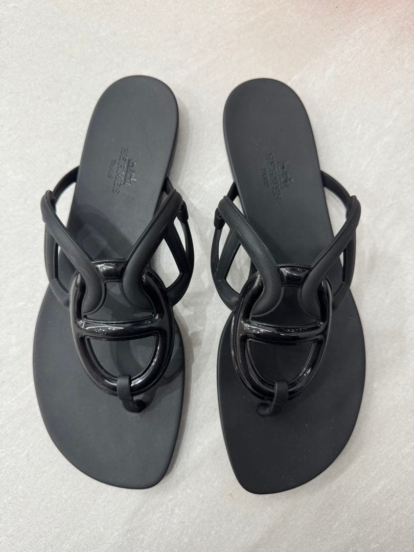 エルメス HERMES エジェリ サンダル ラバー 黒 39