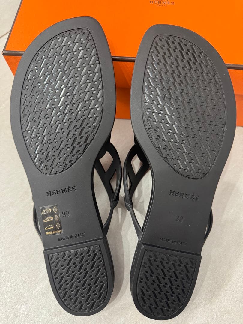 エルメス HERMES エジェリ サンダル ラバー 黒 39