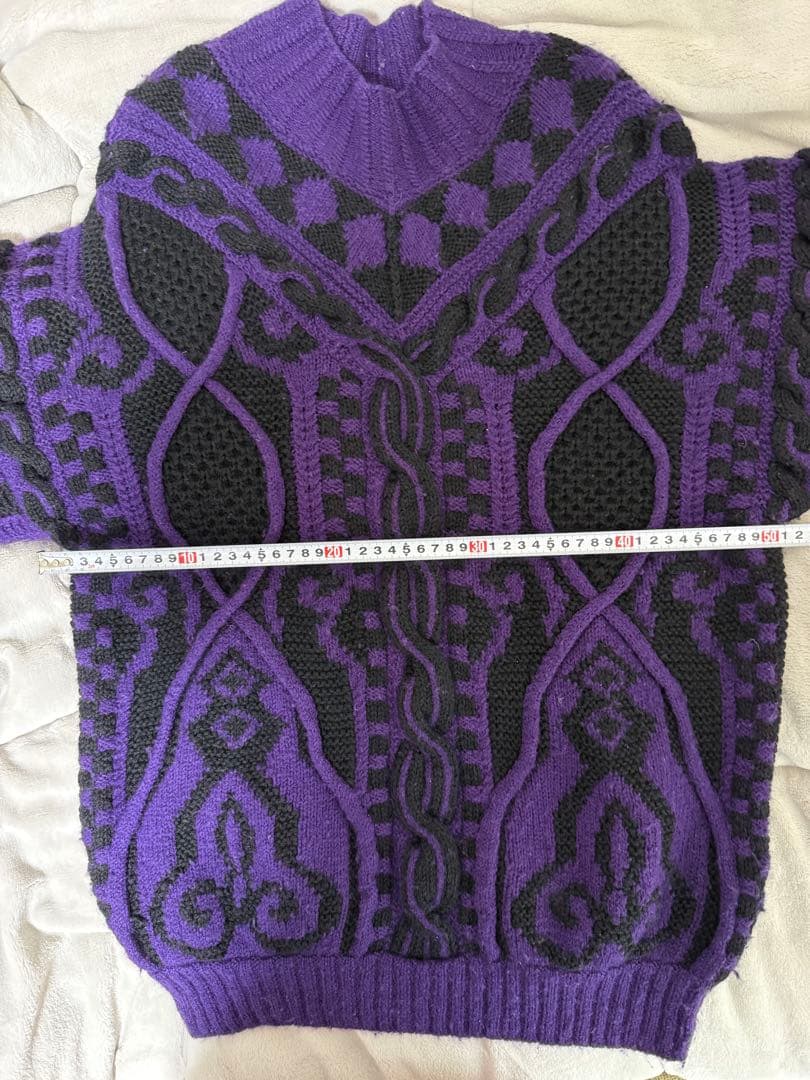 ficce モックネックハンドニットセーター 紫・黒　サイズLくらい