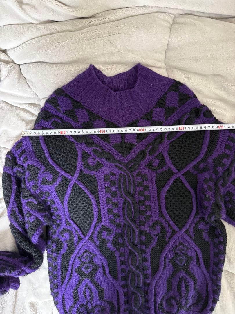 ficce モックネックハンドニットセーター 紫・黒　サイズLくらい