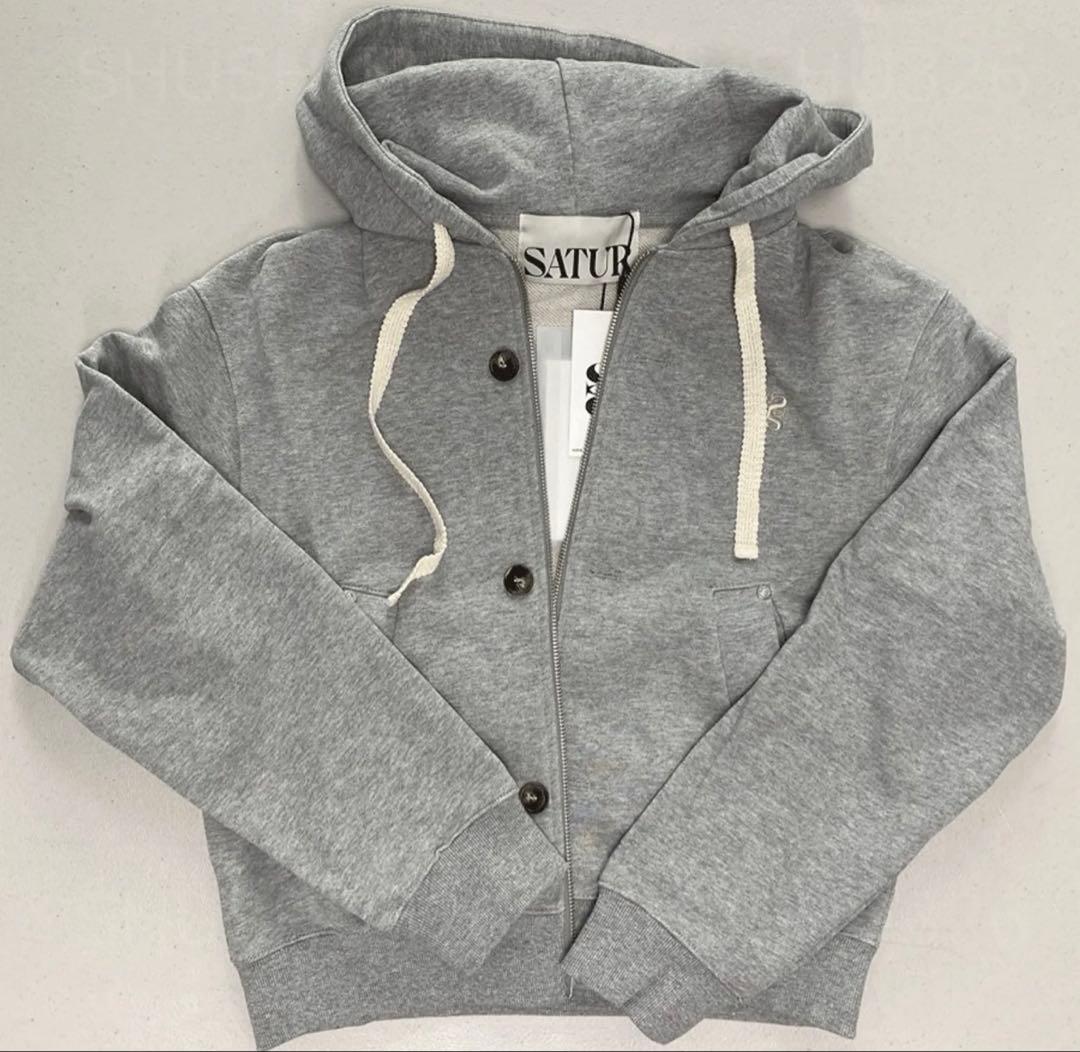 SATUR グレー フード付きカーディガン
