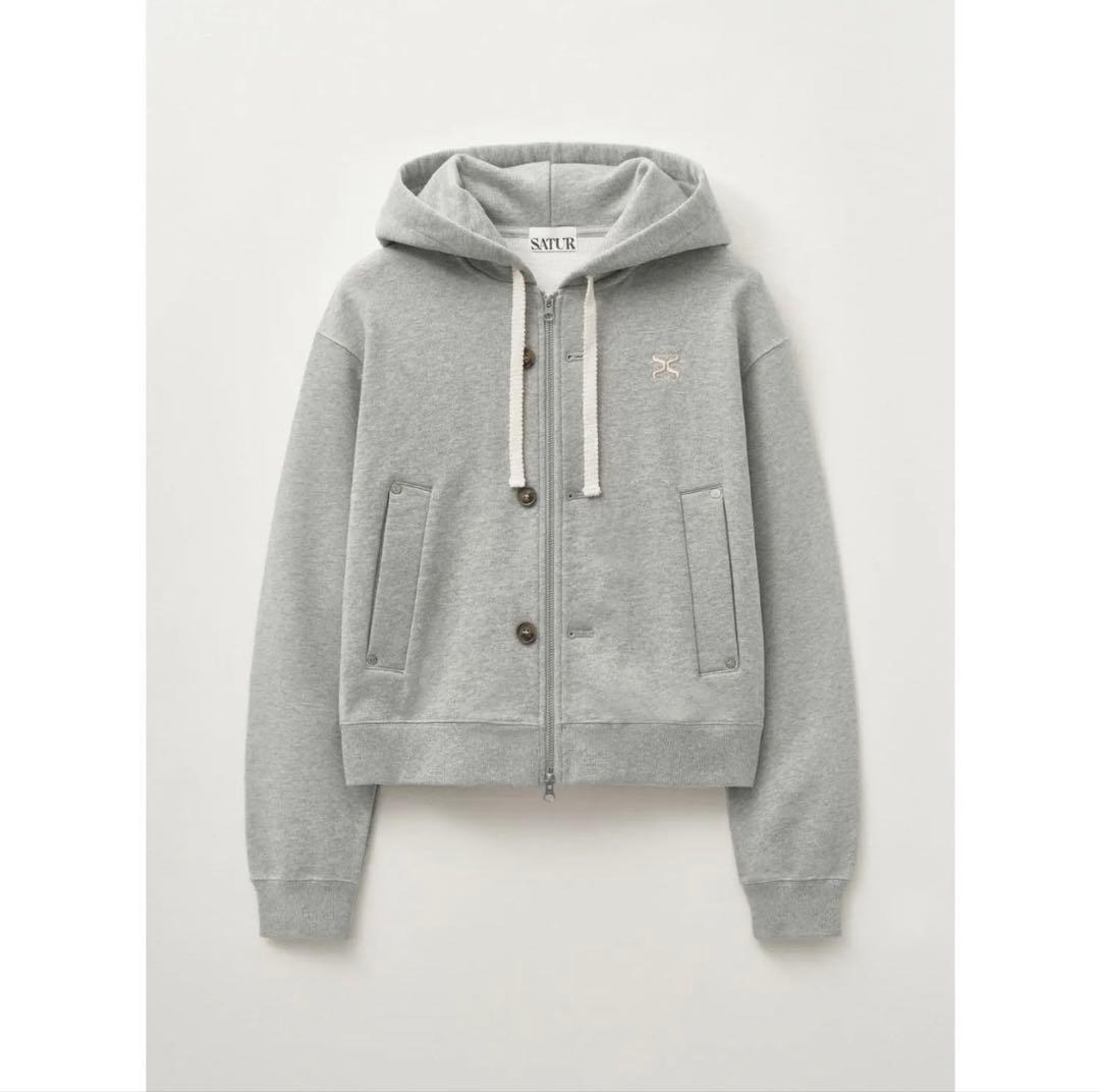 SATUR グレー フード付きカーディガン
