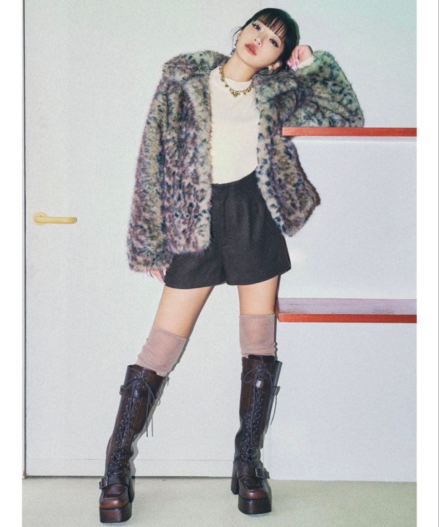 レオパードフェイクファーコート　MURUA