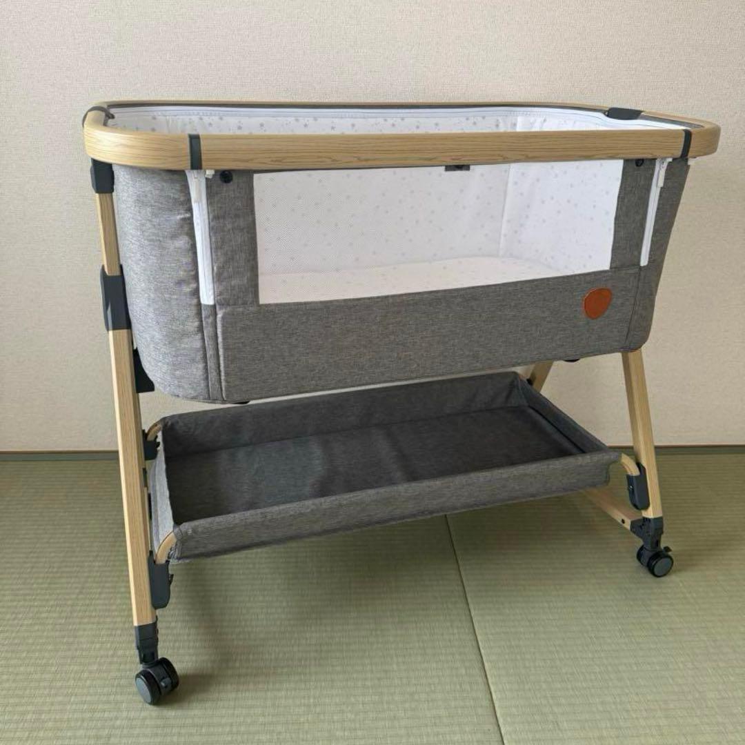 HZDMJ ベビーベッド ゆりかご 蚊帳付き 高さ調節可