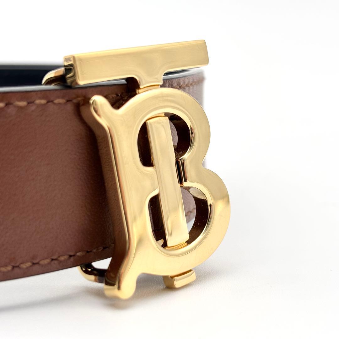 現行・未使用に近い バーバリー リバーシブル 2way 本革 ベルト TB金具