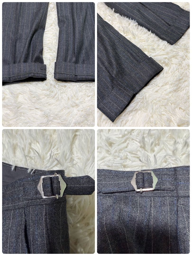 【高級】ユニバーサルランゲージ カノニコ グレー ストライプ ダブル 秋冬 春