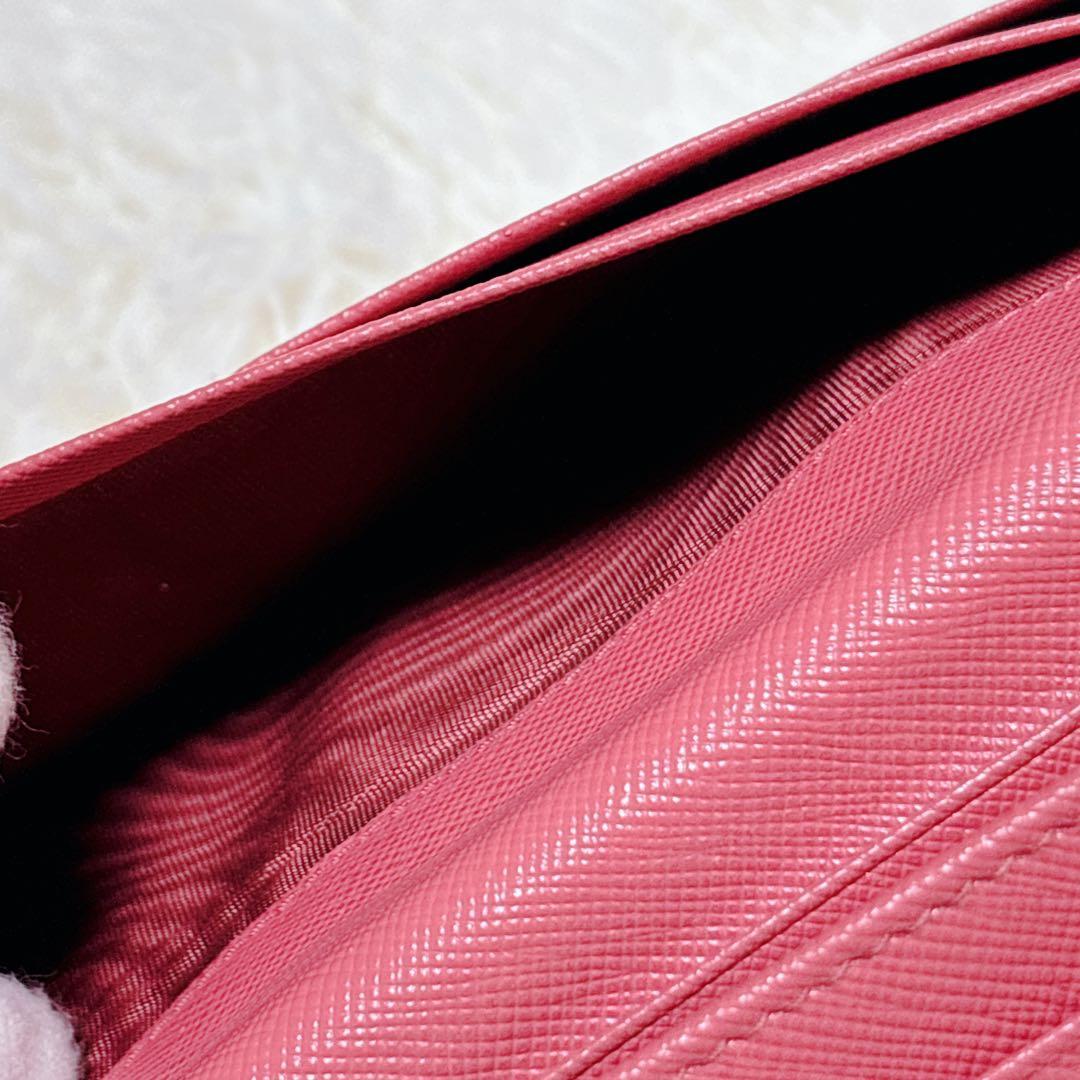 PRADA サフィアーノレザー 長財布 メタルロゴ ピンク パスケース付