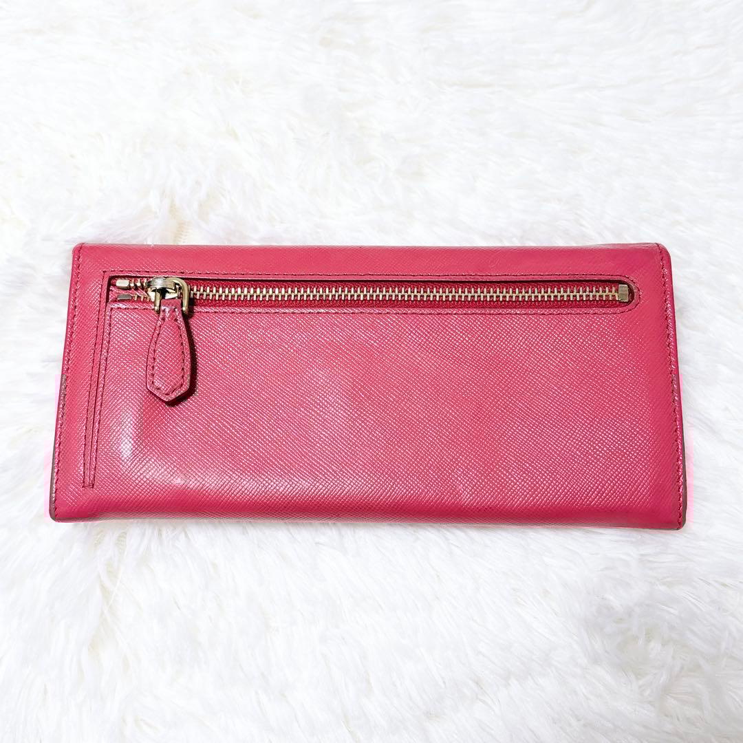 PRADA サフィアーノレザー 長財布 メタルロゴ ピンク パスケース付