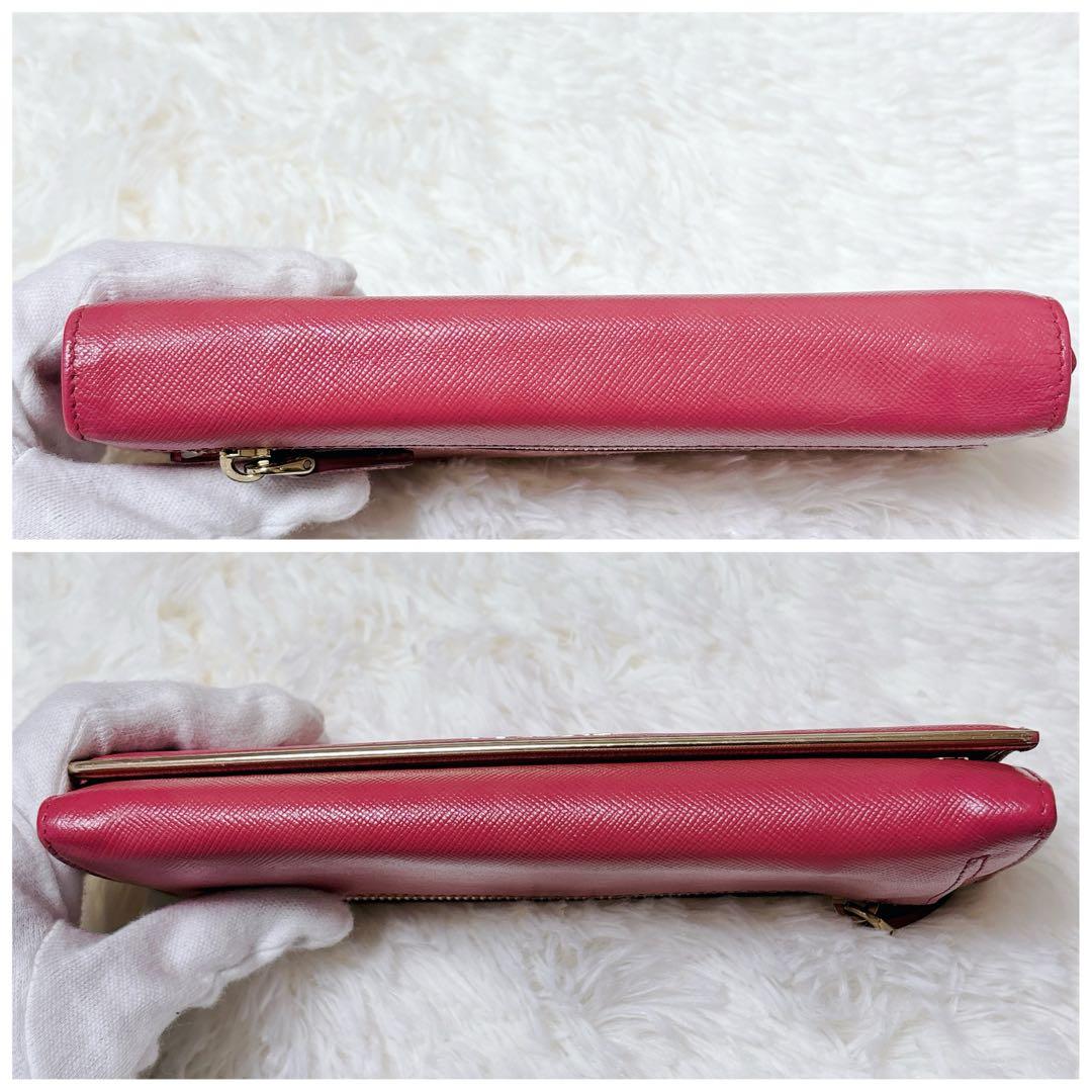 PRADA サフィアーノレザー 長財布 メタルロゴ ピンク パスケース付