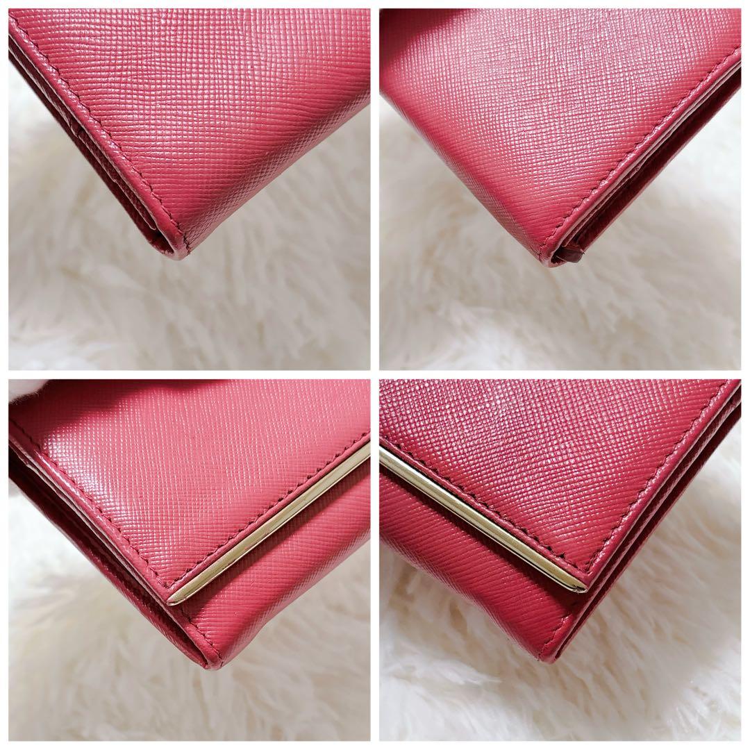 PRADA サフィアーノレザー 長財布 メタルロゴ ピンク パスケース付