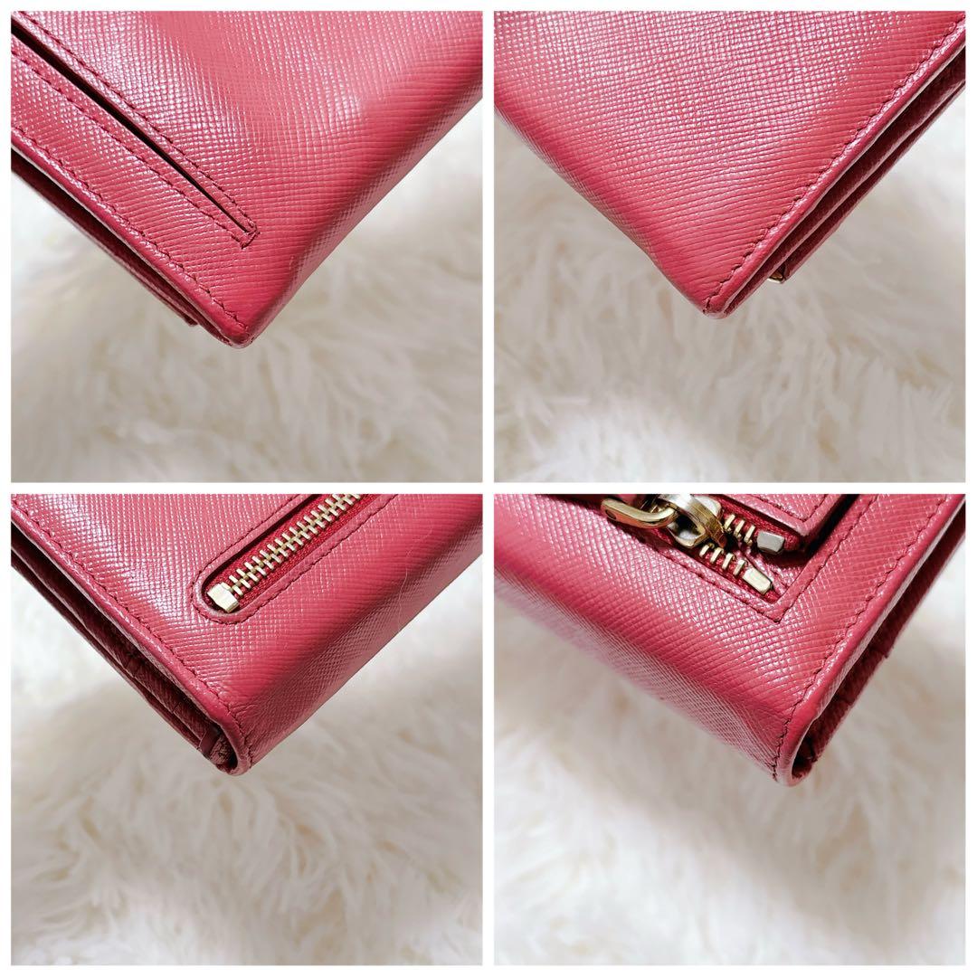 PRADA サフィアーノレザー 長財布 メタルロゴ ピンク パスケース付