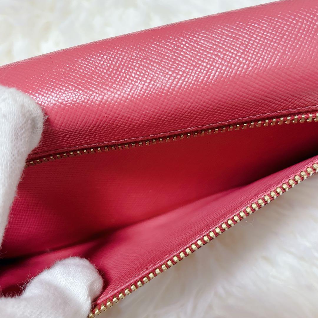 PRADA サフィアーノレザー 長財布 メタルロゴ ピンク パスケース付