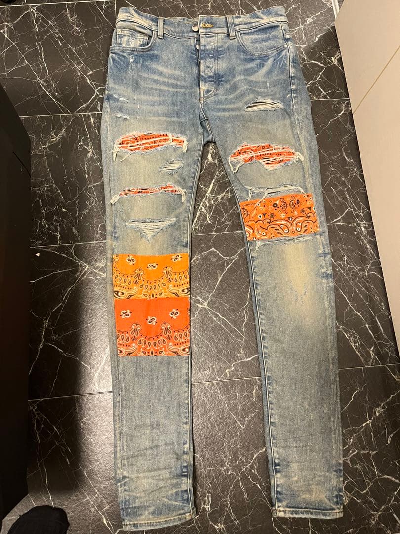 Amiri パッチデニム オレンジ バンダナ