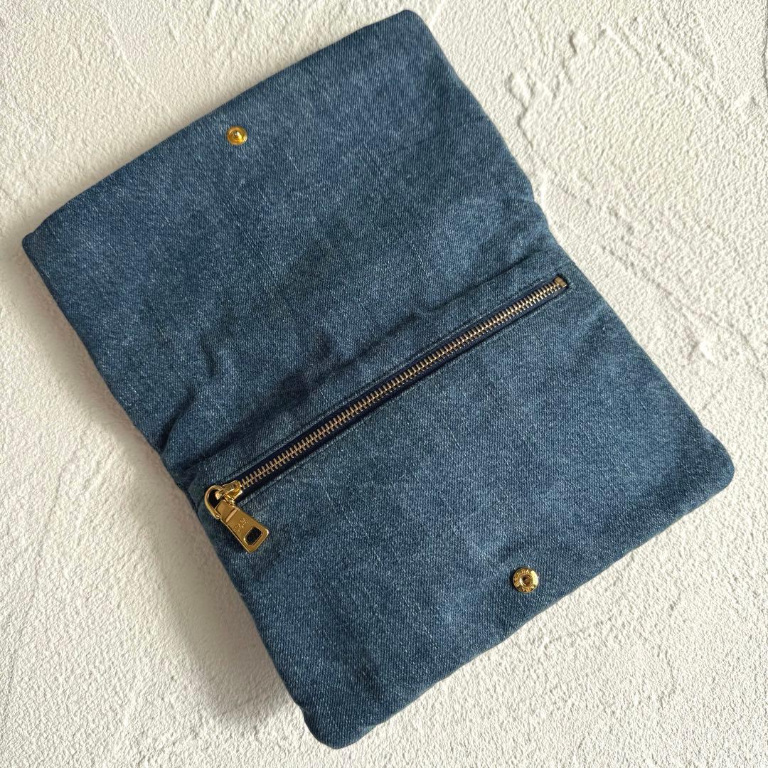 PRADA プラダ デニム 刺繍 クラッチバッグ マルチポーチ フラワー
