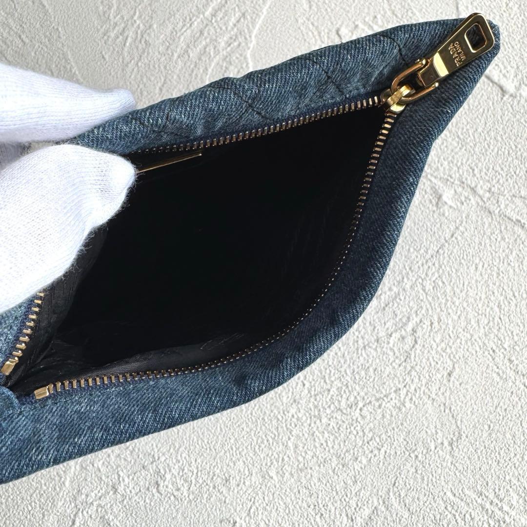 PRADA プラダ デニム 刺繍 クラッチバッグ マルチポーチ フラワー