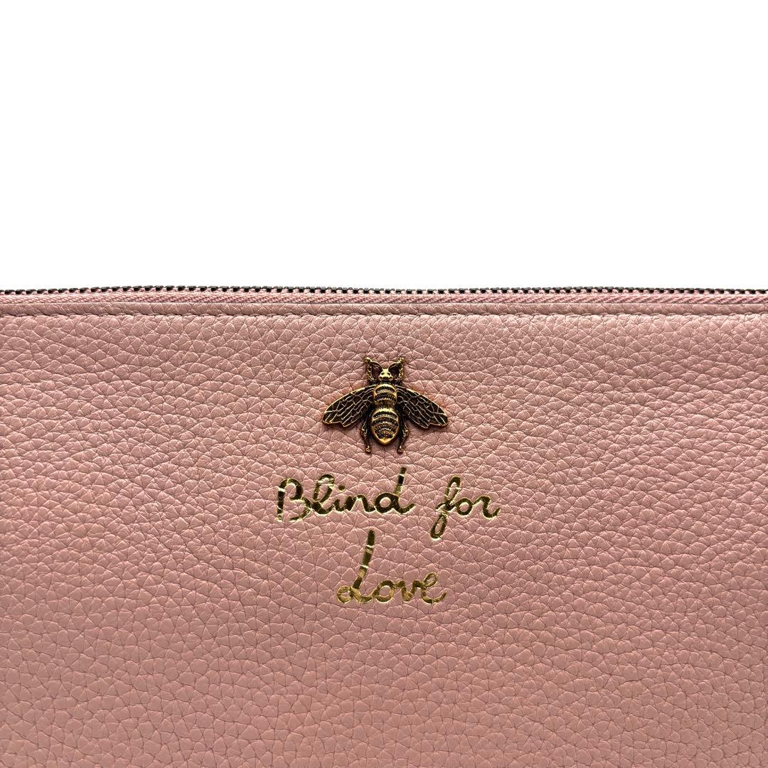 未使用保管品 グッチ クラッチバッグ レザー 本革 ビー Bee ロゴ ピンク