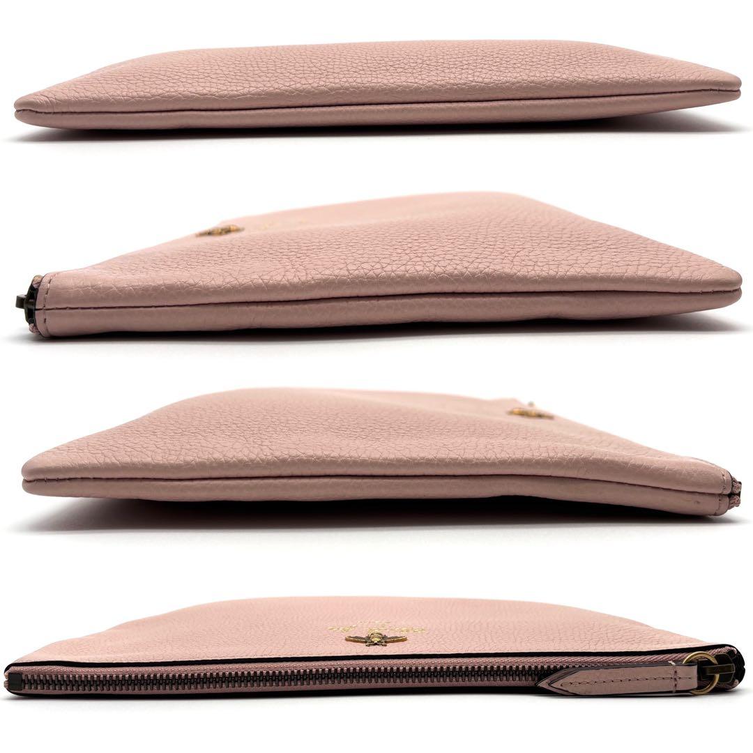 未使用保管品 グッチ クラッチバッグ レザー 本革 ビー Bee ロゴ ピンク