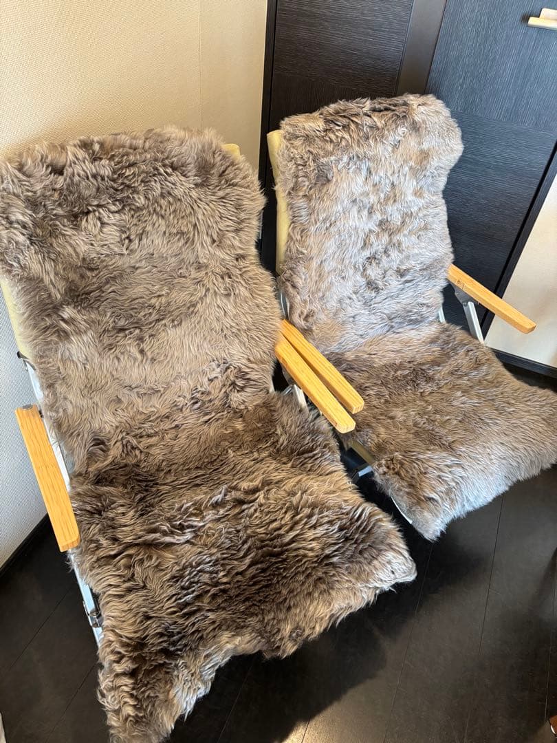 スノーピークローチェア30 カーキ色2個セット　羊毛皮ファー付き