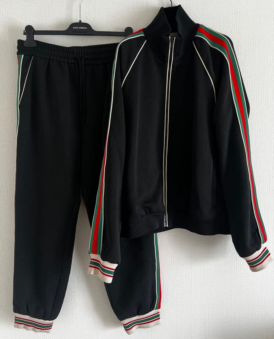 GUCCI GGジャカードモノグラムトラックジャケット・パンツ　セットアップ　黒