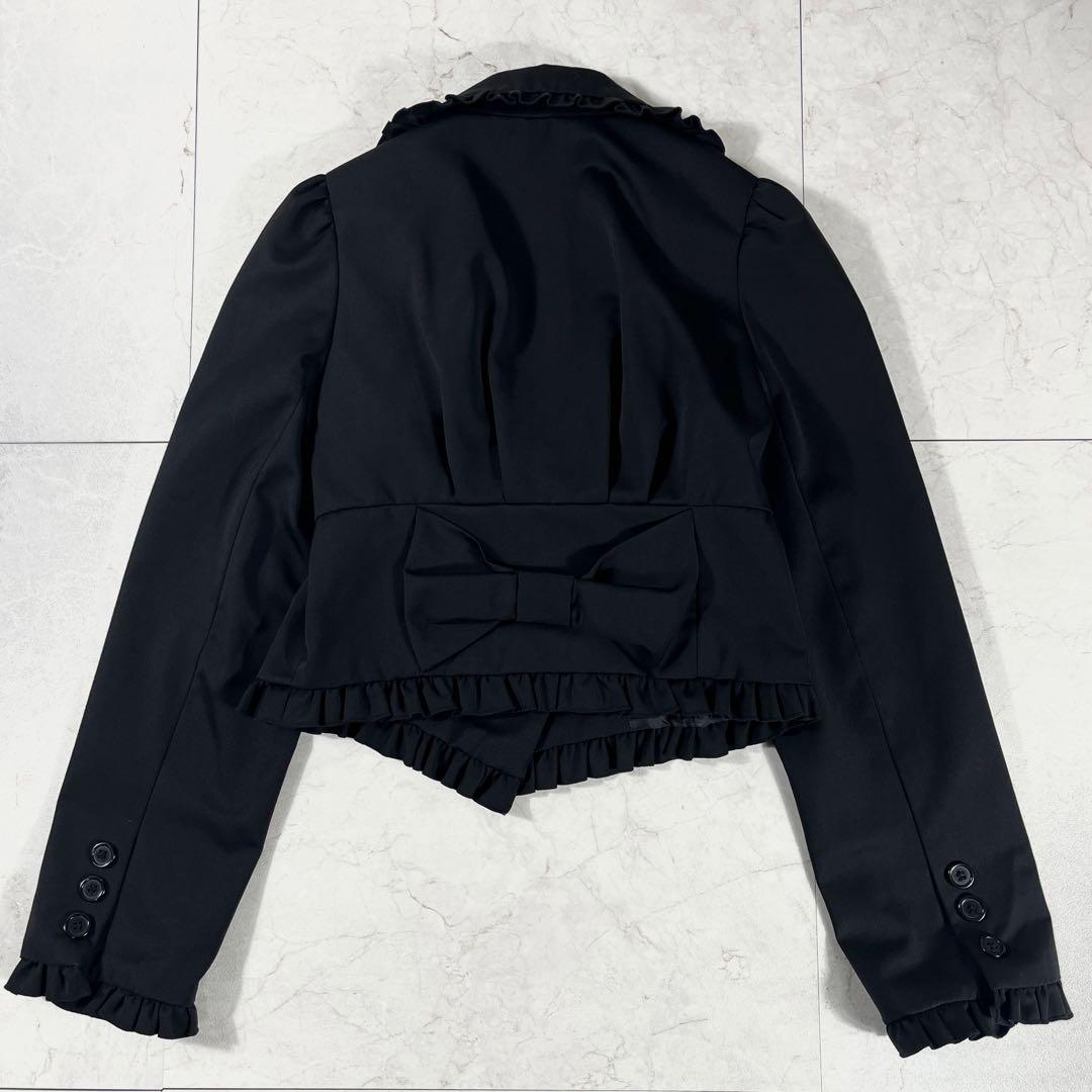 ✨美品 ブラックピースナウ ハート襟フリル リボン ショート丈 ダブルジャケット