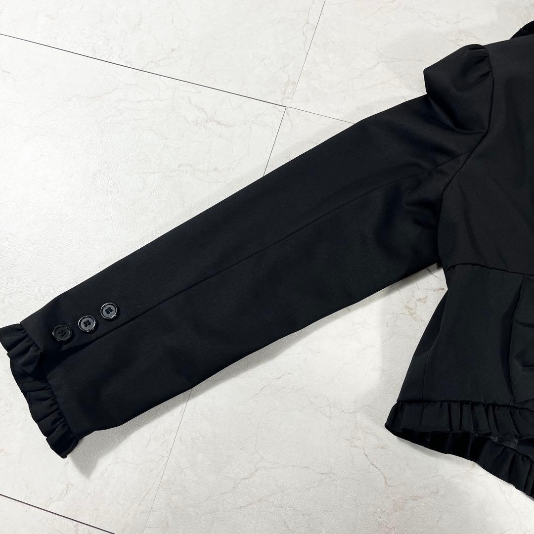 ✨美品 ブラックピースナウ ハート襟フリル リボン ショート丈 ダブルジャケット