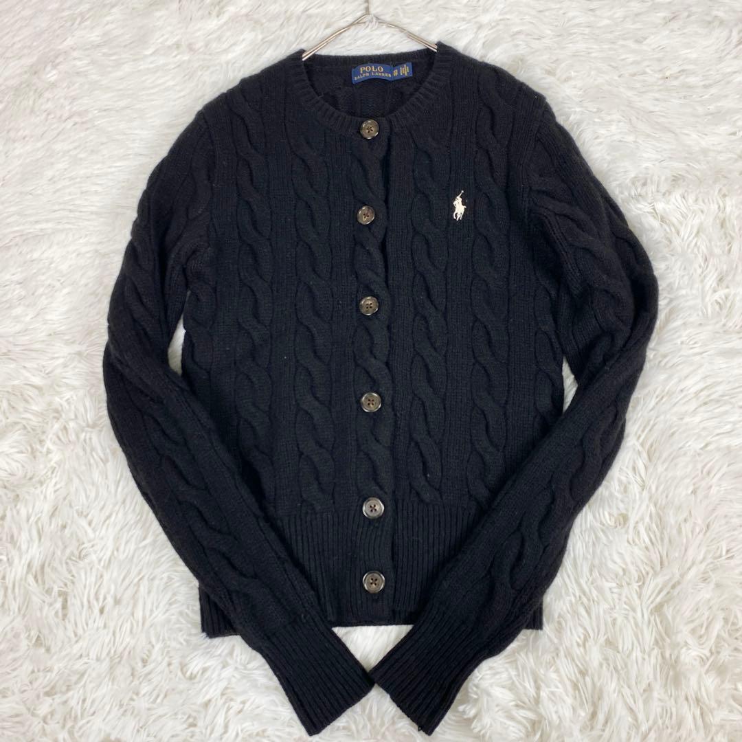 美品　ポロラルフローレン　ケーブルニット　ウール　カシミヤ カーディガン　黒