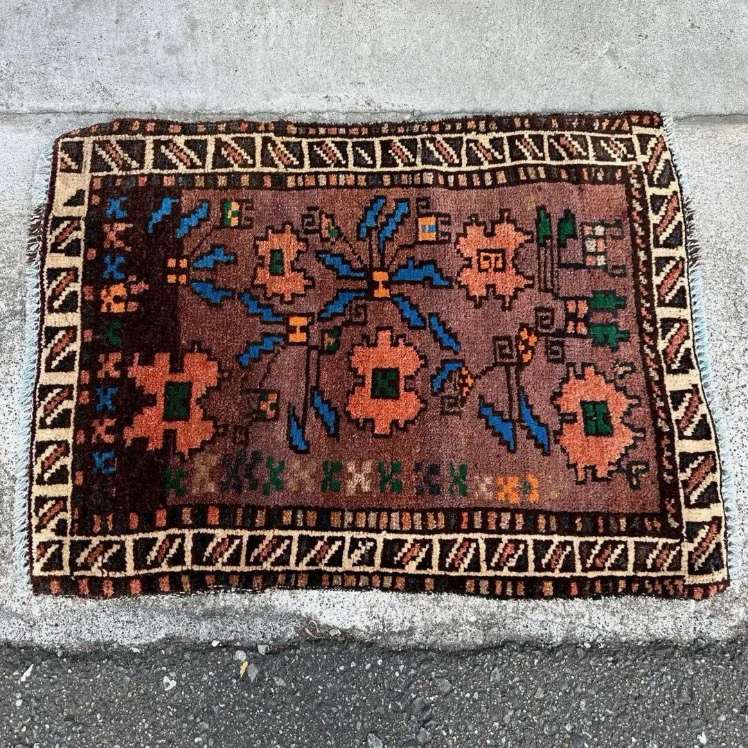 59x44cmトライバルラグ手織り絨毯 ヴィンテージ 手織り絨毯年代トルクメン