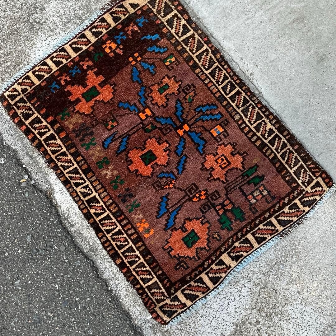 59x44cmトライバルラグ手織り絨毯 ヴィンテージ 手織り絨毯年代トルクメン