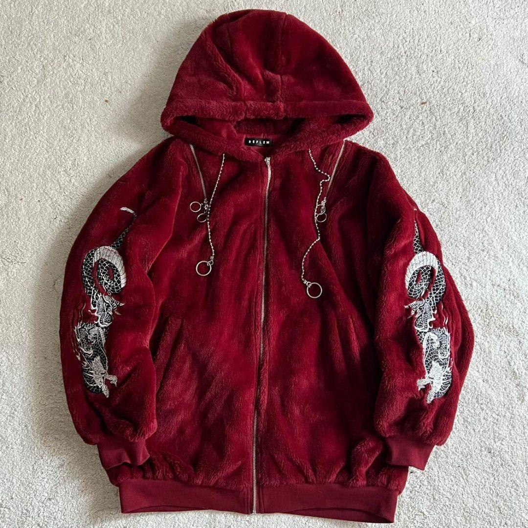 レフレム ドラゴン刺繍BIGファーパーカー ドラゴンファーブルゾン ワイン