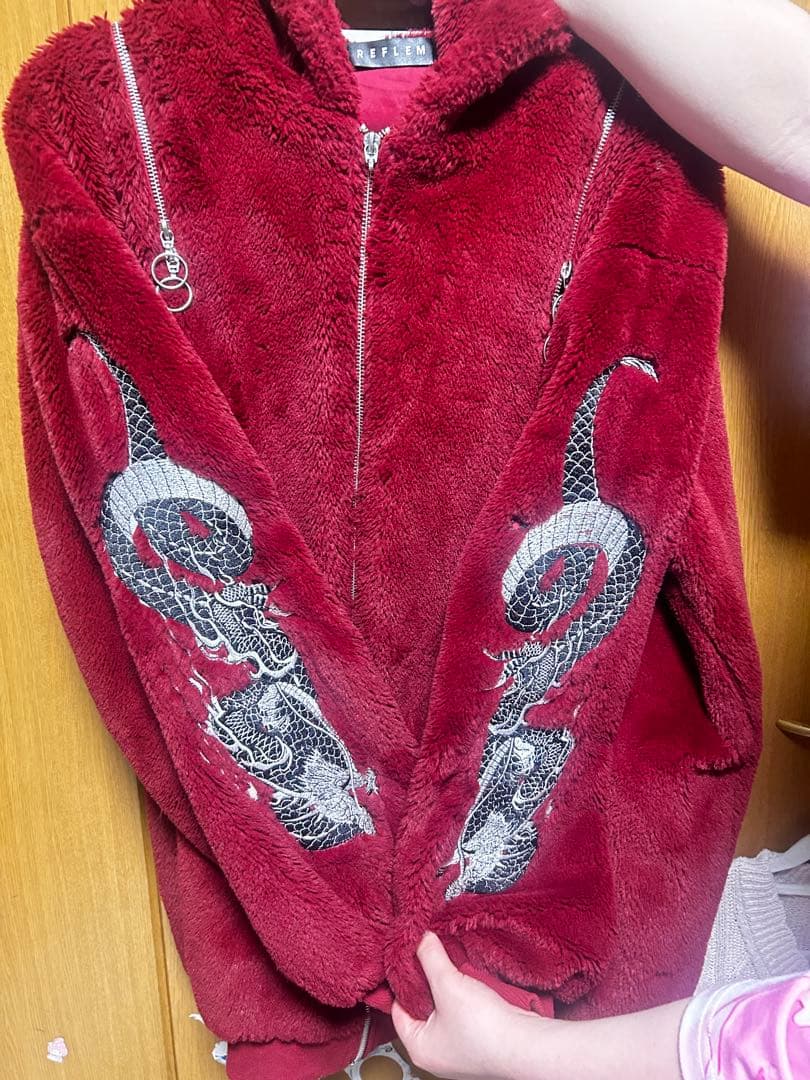 レフレム ドラゴン刺繍BIGファーパーカー ドラゴンファーブルゾン ワイン