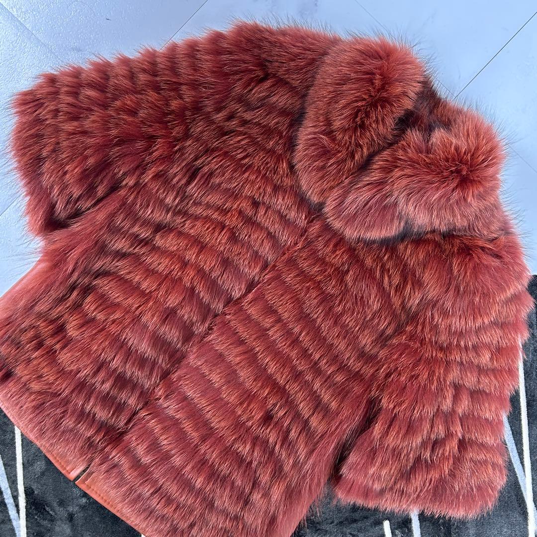 高級 染め FOX コート クロップド レディース レッド フォックス