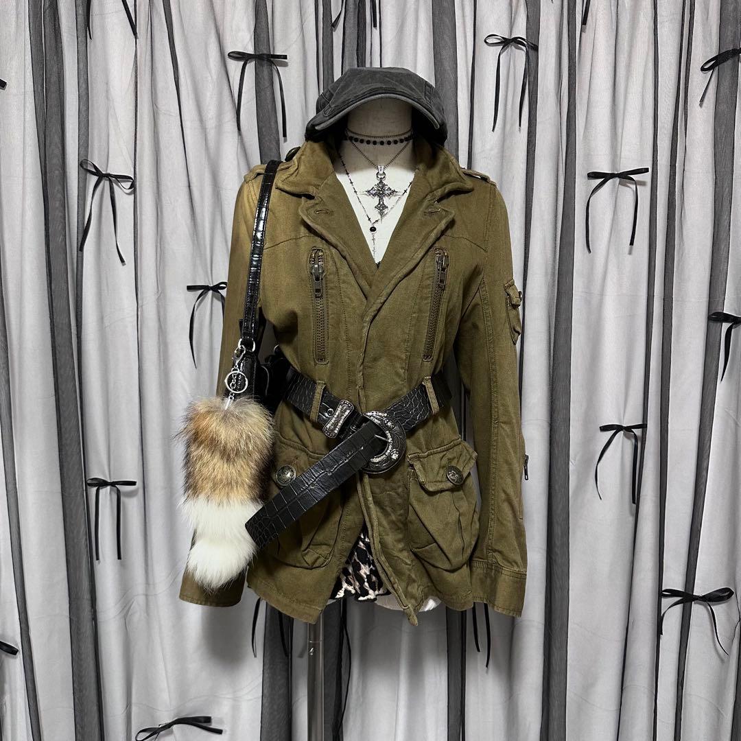 平成ギャルy2k　ファー付きミニタリーモッズコート　アウター　フェアリーグランジ
