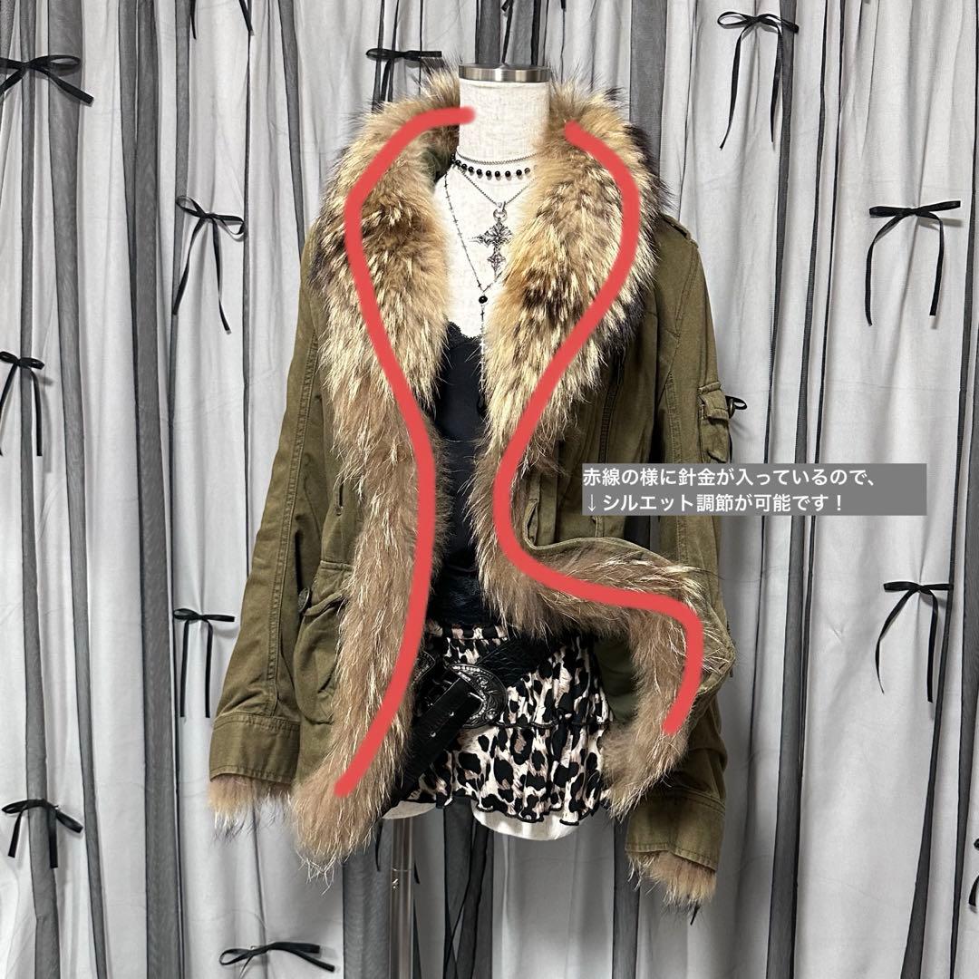 平成ギャルy2k　ファー付きミニタリーモッズコート　アウター　フェアリーグランジ