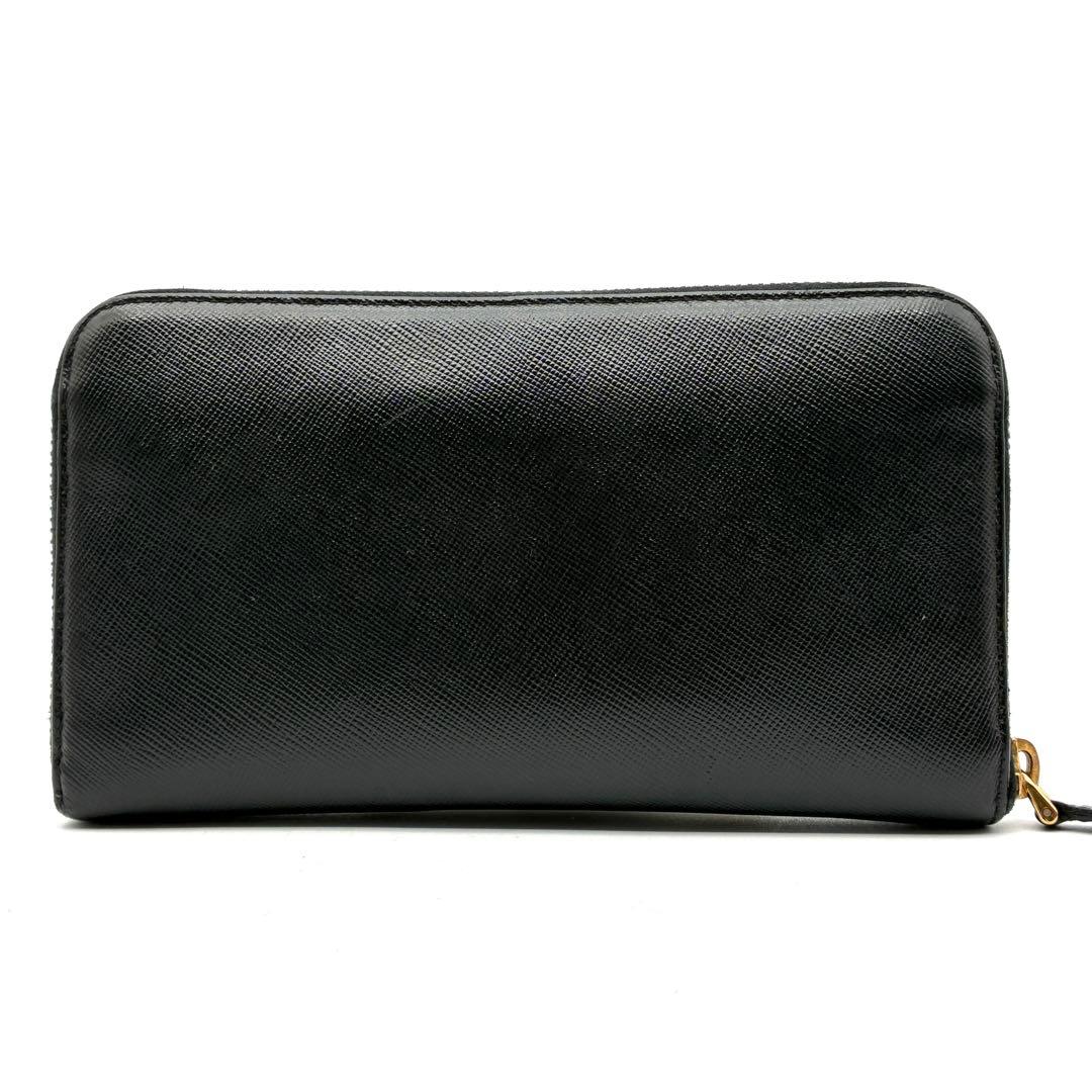美品 プラダ 長財布 ゴールドロゴ サフィアーノレザー ラウンドジップ ブラック