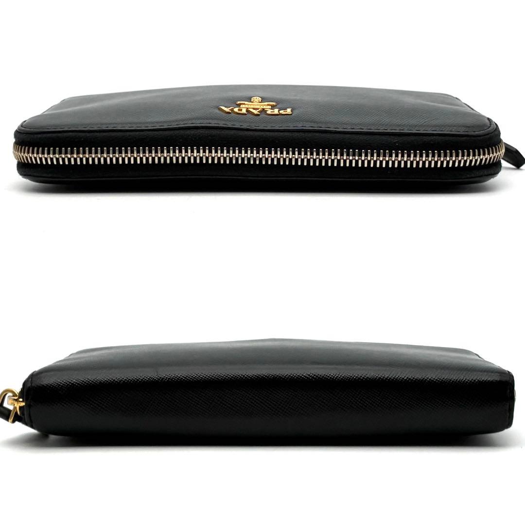 美品 プラダ 長財布 ゴールドロゴ サフィアーノレザー ラウンドジップ ブラック