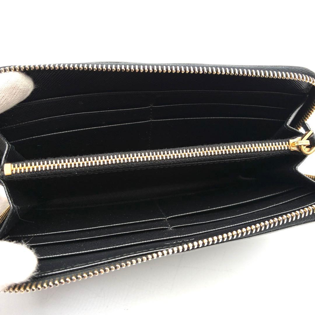 美品 プラダ 長財布 ゴールドロゴ サフィアーノレザー ラウンドジップ ブラック