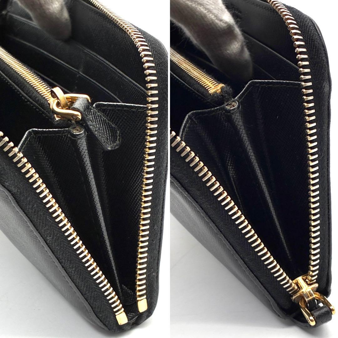 美品 プラダ 長財布 ゴールドロゴ サフィアーノレザー ラウンドジップ ブラック