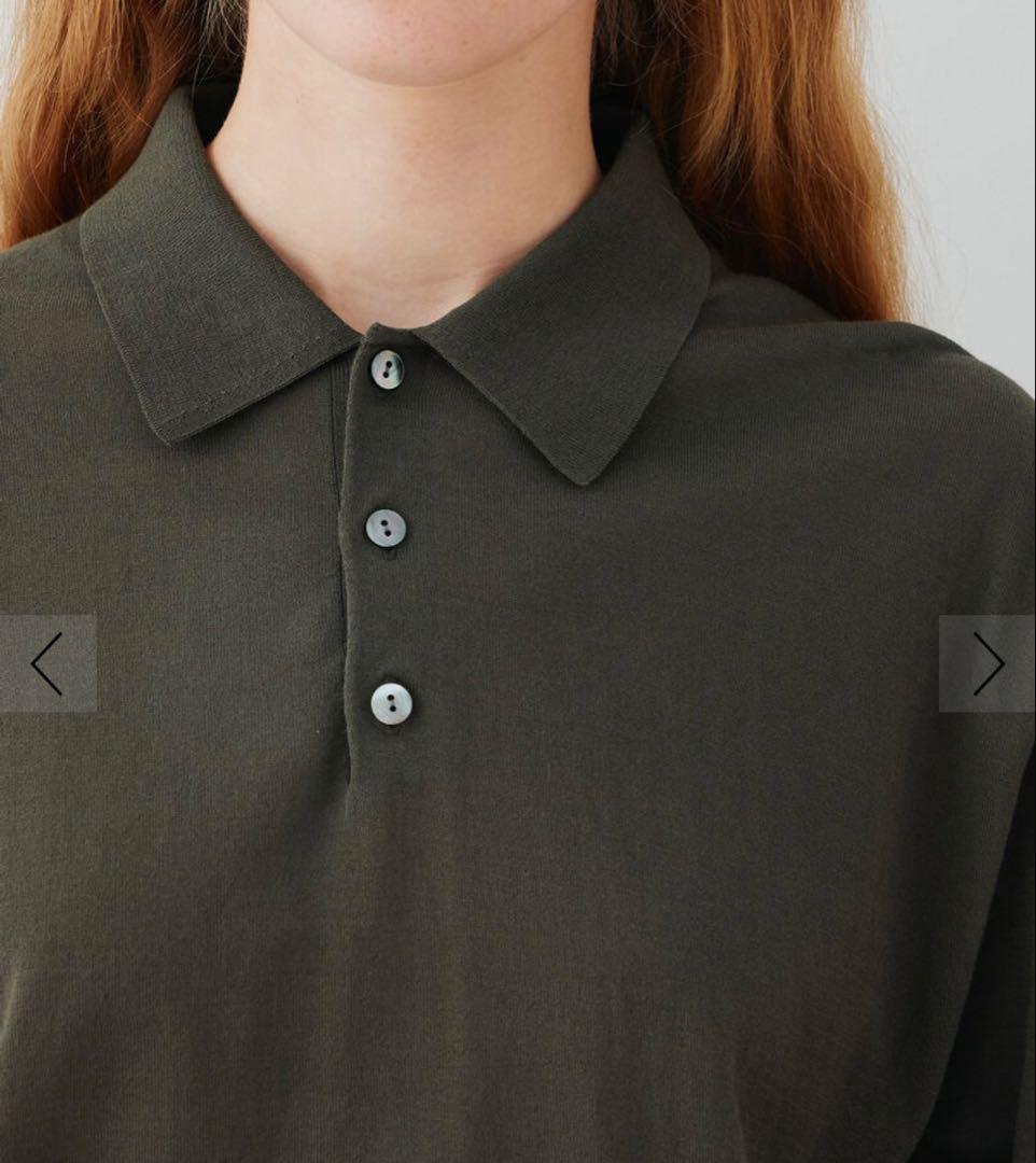 【新品】ギャルリーヴィークレープコットン ポロカラープルオーバーダークグリーン