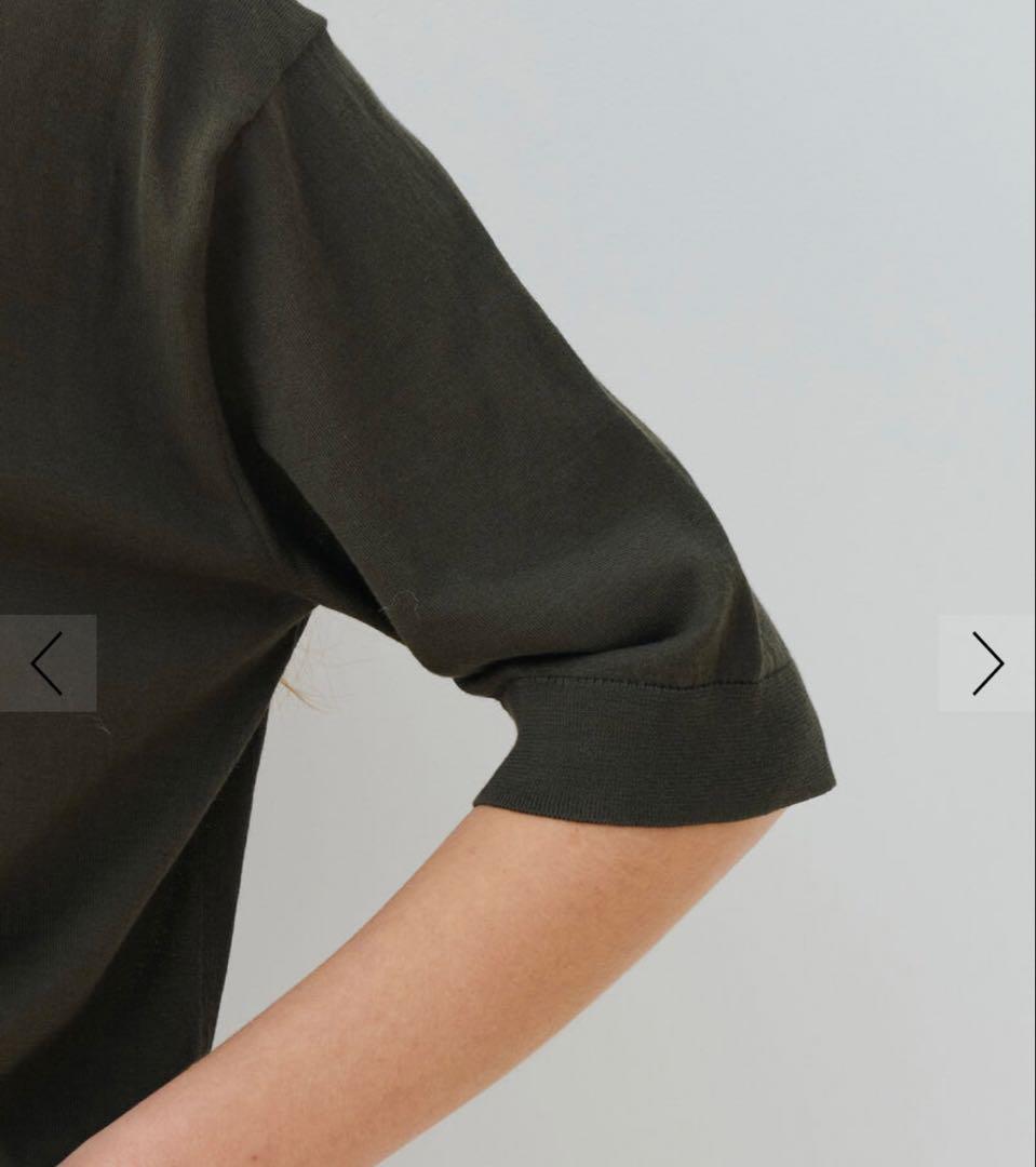 【新品】ギャルリーヴィークレープコットン ポロカラープルオーバーダークグリーン