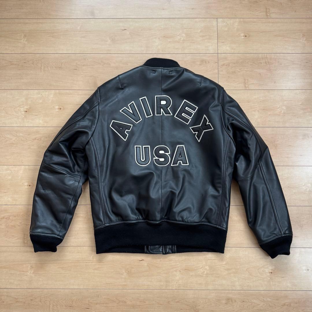 【美品】AVIREX（アヴィレックス）本革　レザー MA-1 ブラック　XL